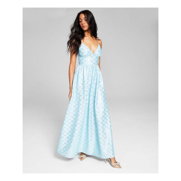 CRYSTAL DOLLS Womens Light Blue Lined Spaghetti Strap Formal Gown Dress 0 - Picture 1 of 4